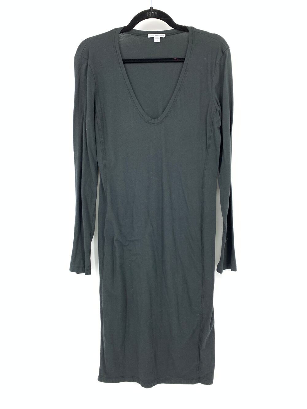 James Perse V-Neck Long Sleeve T-Shirt Dress Womens Size 3 US L Dark Gray